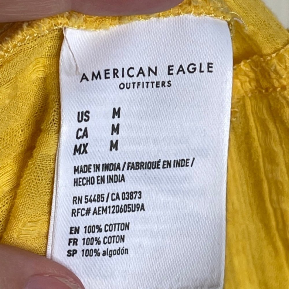 AMERICAN EAGLE | Tiered Yellow Cotton Babydoll Tunic Blouse | Size M - Picture 6 of 10